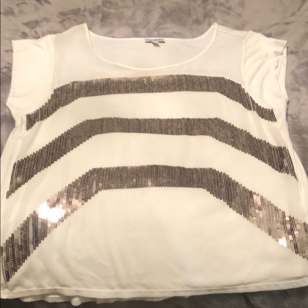 Express off white gold sequined top